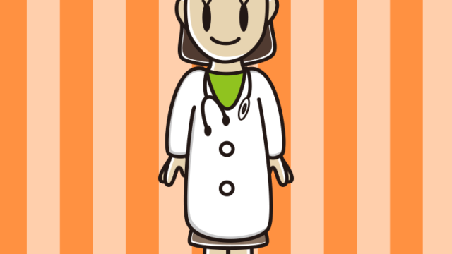 若手女性医師のイラスト【色、背景あり】PNG