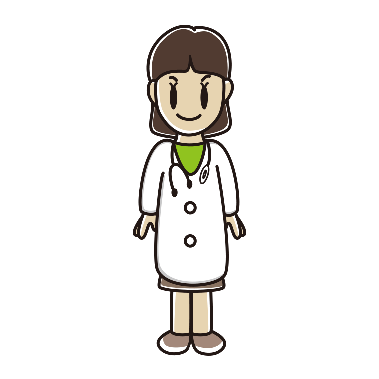 若手女性医師のイラスト【色あり、背景なし】透過PNG