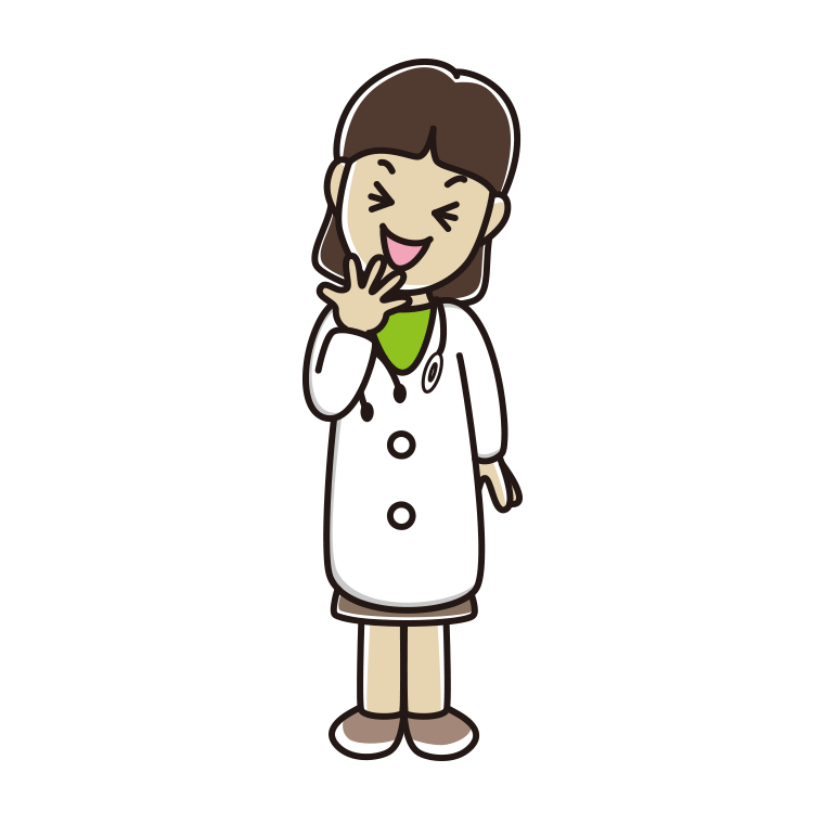 笑う若手女性医師のイラスト【色あり、背景なし】透過PNG