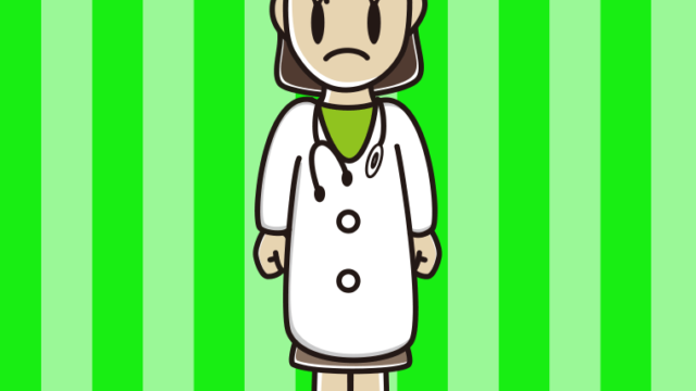 怒る若手女性医師のイラスト【色、背景あり】PNG