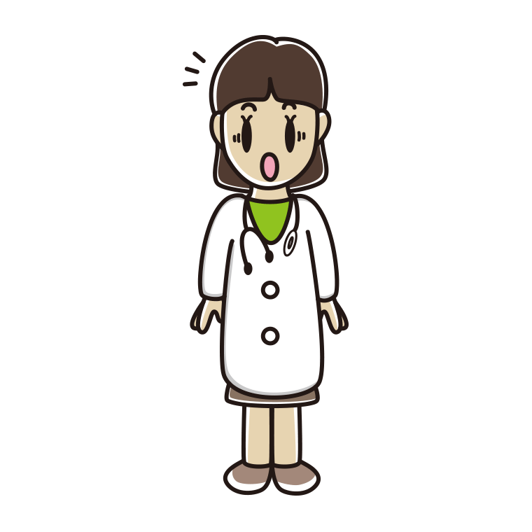 驚く若手女性医師のイラスト【色あり、背景なし】透過PNG