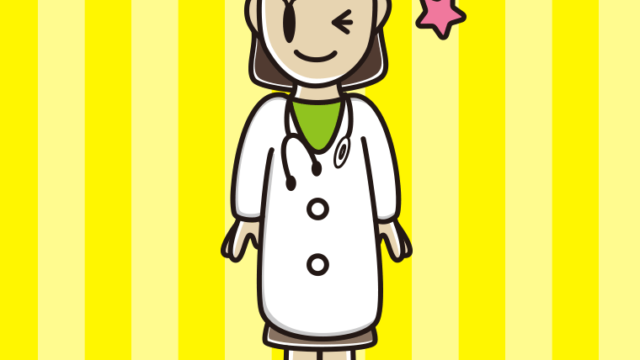 ウインクする若手女性医師のイラスト【色、背景あり】PNG