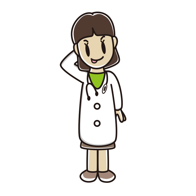 テヘヘな若手女性医師のイラスト【色あり、背景なし】透過PNG