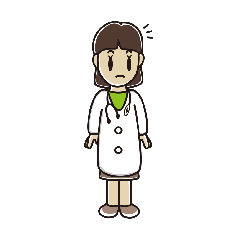 何かに気付く若手女性医師のイラスト【色あり、背景なし】透過PNG