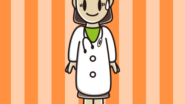 苦笑いする若手女性医師のイラスト【色、背景あり】PNG