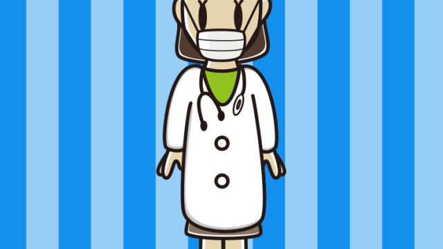 マスクをする若手女性医師のイラスト【色、背景あり】PNG