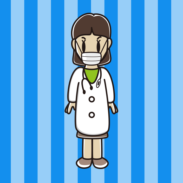 マスクをする若手女性医師のイラスト【色、背景あり】PNG