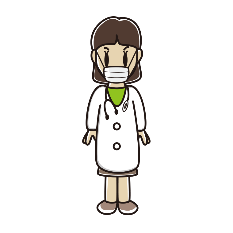 マスクをする若手女性医師のイラスト【色あり、背景なし】透過PNG