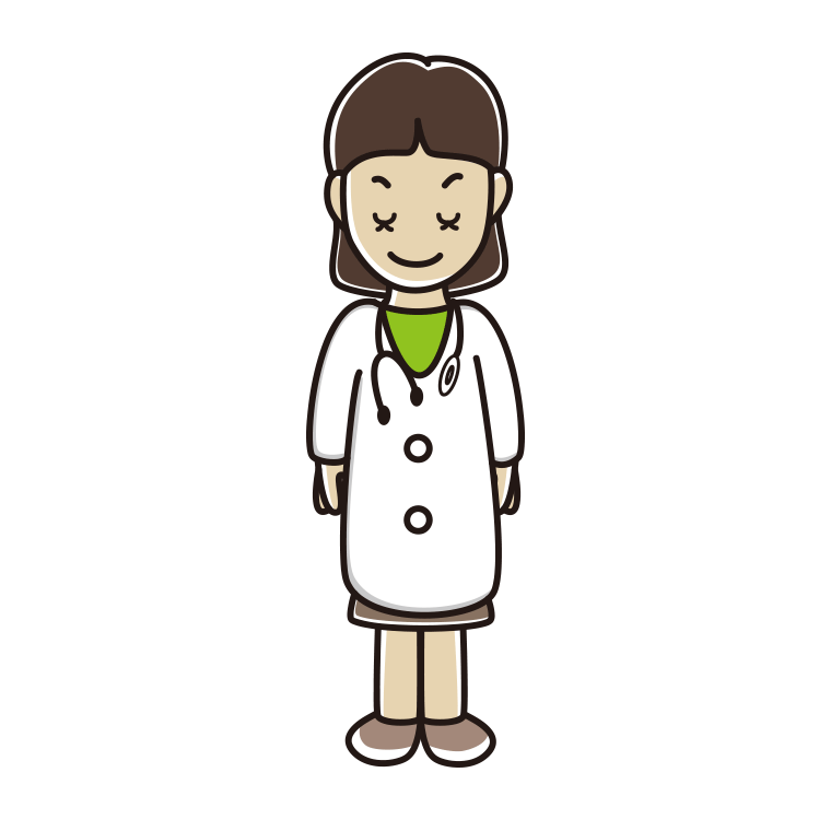 お辞儀する若手女性医師のイラスト【色あり、背景なし】透過PNG