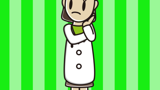 考える若手女性医師のイラスト【色、背景あり】PNG