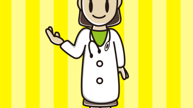 案内する若手女性医師のイラスト【色、背景あり】PNG