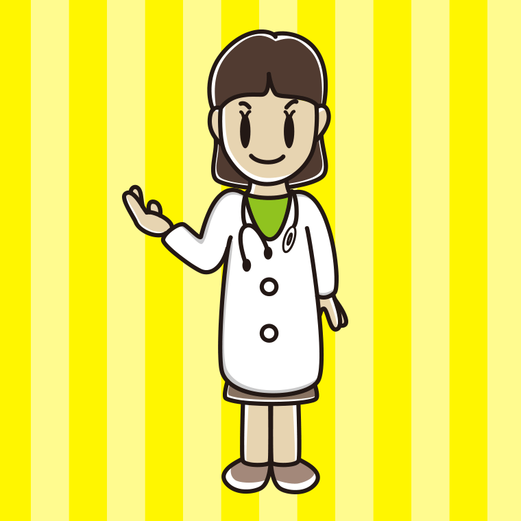 案内する若手女性医師のイラスト【色、背景あり】PNG
