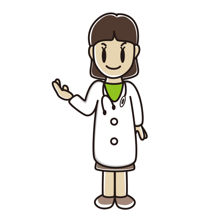 案内する若手女性医師のイラスト【色あり、背景なし】透過PNG