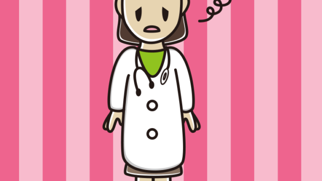 ぼーっとする若手女性医師のイラスト【色、背景あり】PNG