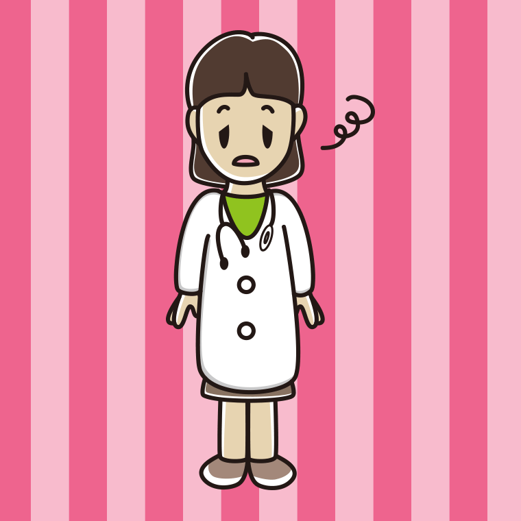 ぼーっとする若手女性医師のイラスト【色、背景あり】PNG