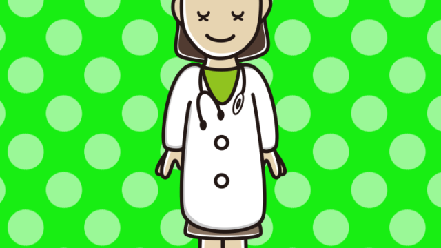 目を閉じる若手女性医師のイラスト【色、背景あり】PNG