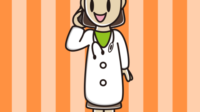 スマホで電話する若手女性医師のイラスト【色、背景あり】PNG