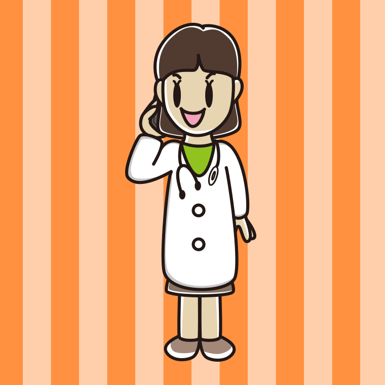 スマホで電話する若手女性医師のイラスト【色、背景あり】PNG