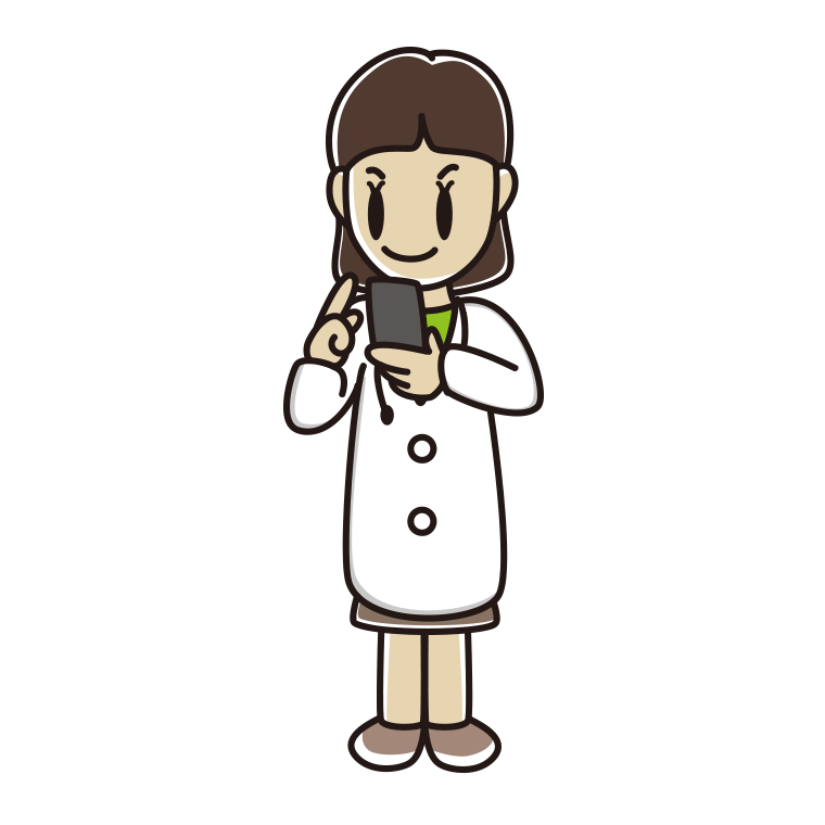 スマホを使う若手女性医師のイラスト【色あり、背景なし】透過PNG
