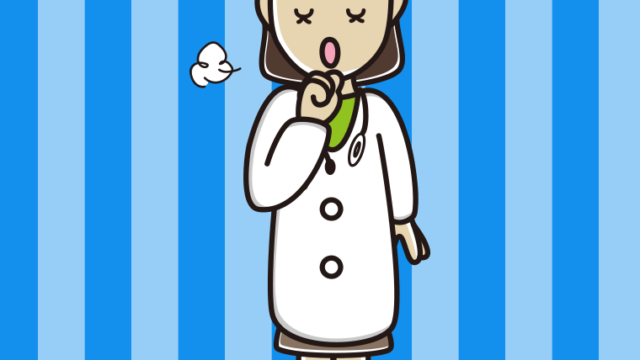 咳払いする若手女性医師のイラスト【色、背景あり】PNG