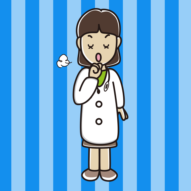 咳払いする若手女性医師のイラスト【色、背景あり】PNG