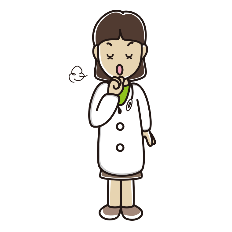 咳払いする若手女性医師のイラスト【色あり、背景なし】透過PNG