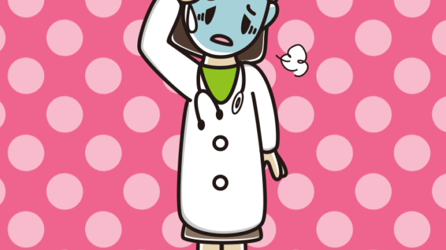 具合が悪い若手女性医師のイラスト【色、背景あり】PNG