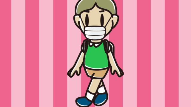 マスクをして通学する小学生男子のイラスト【色、背景あり】PNG