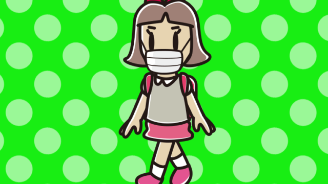 マスクをして通学する小学生女子のイラスト【色、背景あり】PNG