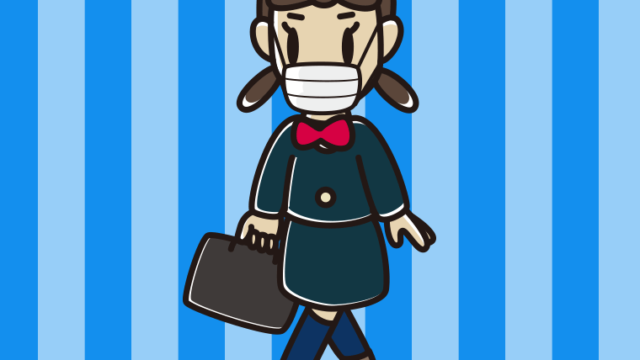 マスクをして通学する女子中学生のイラスト【色、背景あり】PNG