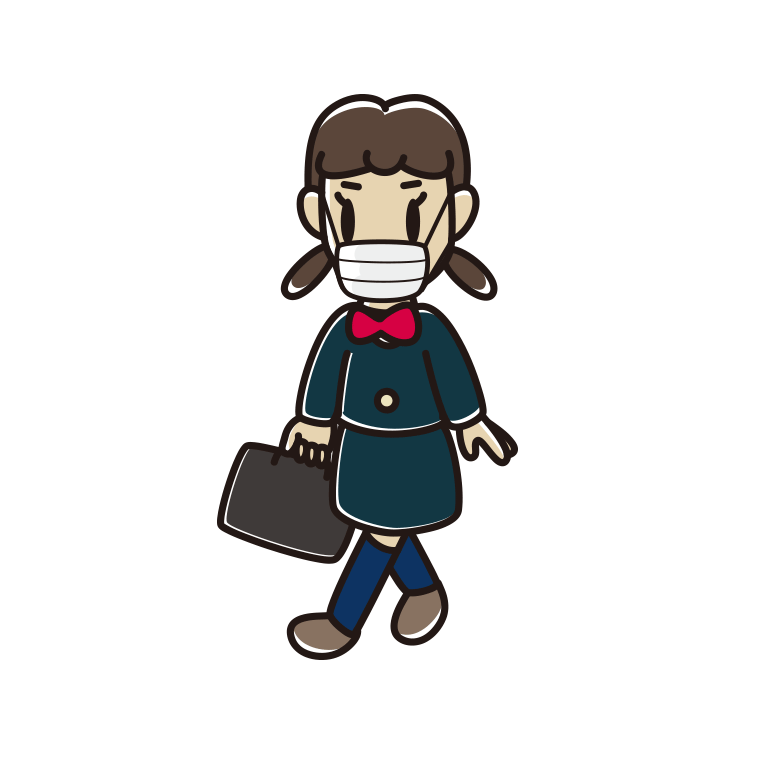 マスクをして通学する女子中学生のイラスト【色あり、背景なし】透過PNG