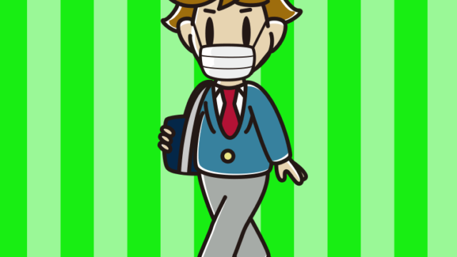 マスクをして通学する男子高校生のイラスト【色、背景あり】PNG