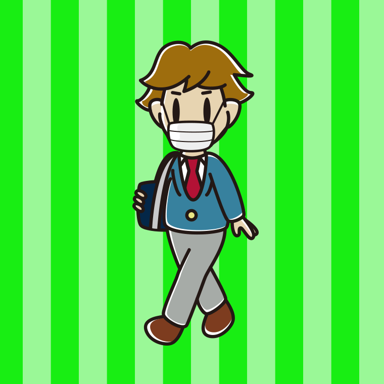 マスクをして通学する男子高校生のイラスト【色、背景あり】PNG