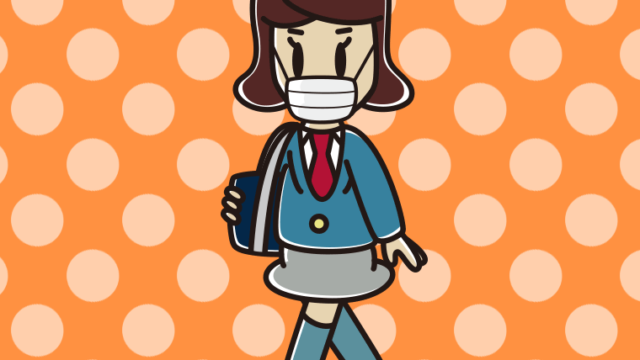 マスクをして通学する女子高校生のイラスト【色、背景あり】PNG