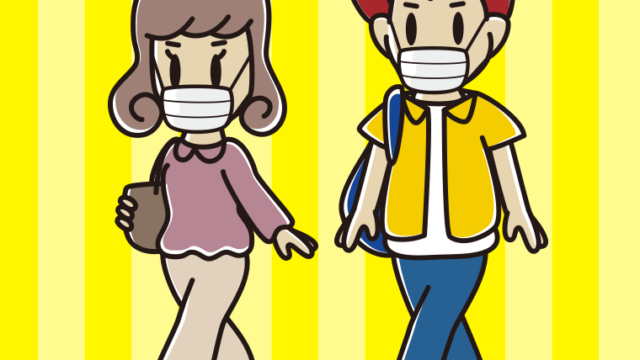 マスクをして通学する大学生のイラスト【色、背景あり】PNG