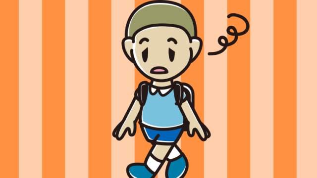 ぼーっとしながら通学する新小学一年生男子のイラスト【色、背景あり】PNG