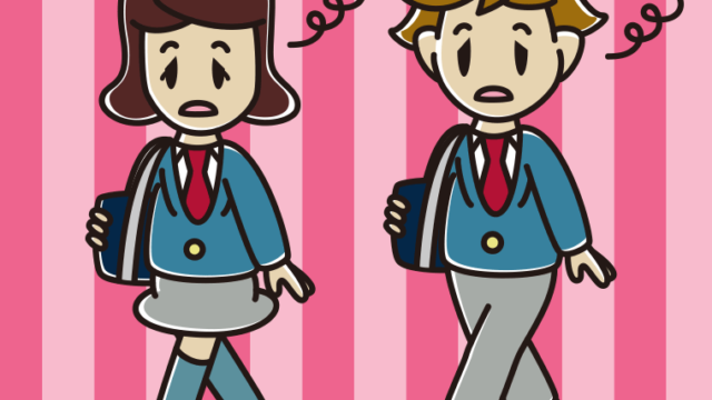 ぼーっとしながら通学する高校生のイラスト【色、背景あり】PNG