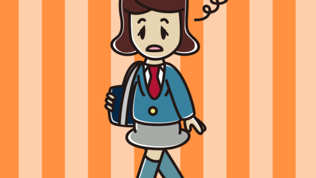 ぼーっとしながら通学する女子高校生のイラスト【色、背景あり】PNG