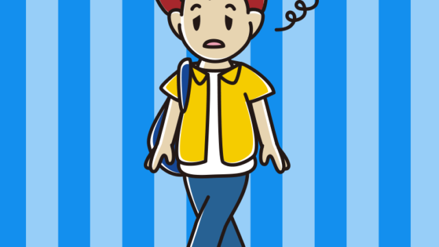 ぼーっとしながら通学する男子大学生のイラスト【色、背景あり】PNG