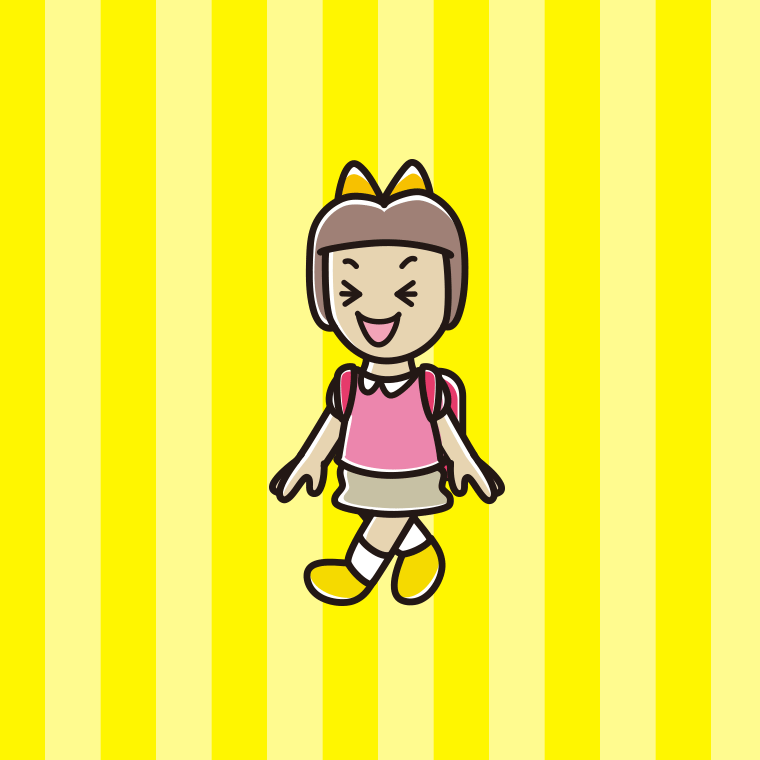 笑いながら通学する新小学一年生女子のイラスト【色、背景あり】PNG