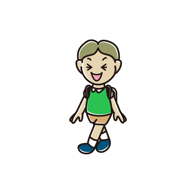 笑いながら通学する小学生男子のイラスト【色あり、背景なし】透過PNG