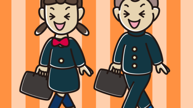 笑いながら通学する中学生のイラスト【色、背景あり】PNG