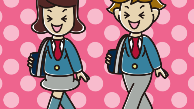 笑いながら通学する高校生のイラスト【色、背景あり】PNG