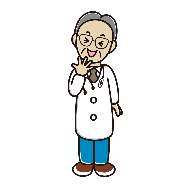 笑う年配男性医師のイラスト【色あり、背景なし】透過PNG