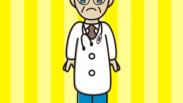 泣く年配男性医師のイラスト【色、背景あり】PNG