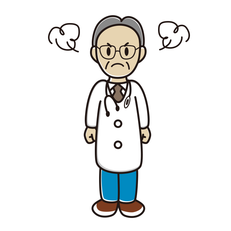 怒る年配男性医師のイラスト【色あり、背景なし】透過PNG