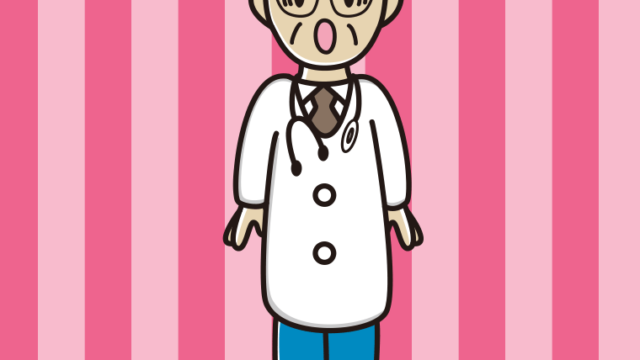 驚く年配男性医師のイラスト【色、背景あり】PNG