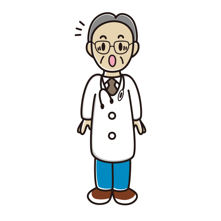 驚く年配男性医師のイラスト【色あり、背景なし】透過PNG