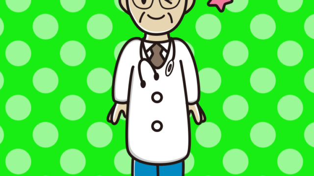 ウインクする年配男性医師のイラスト【色、背景あり】PNG