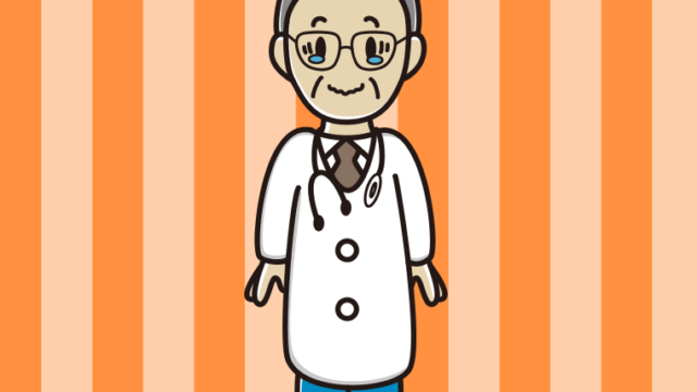 ジーンとする年配男性医師のイラスト【色、背景あり】PNG